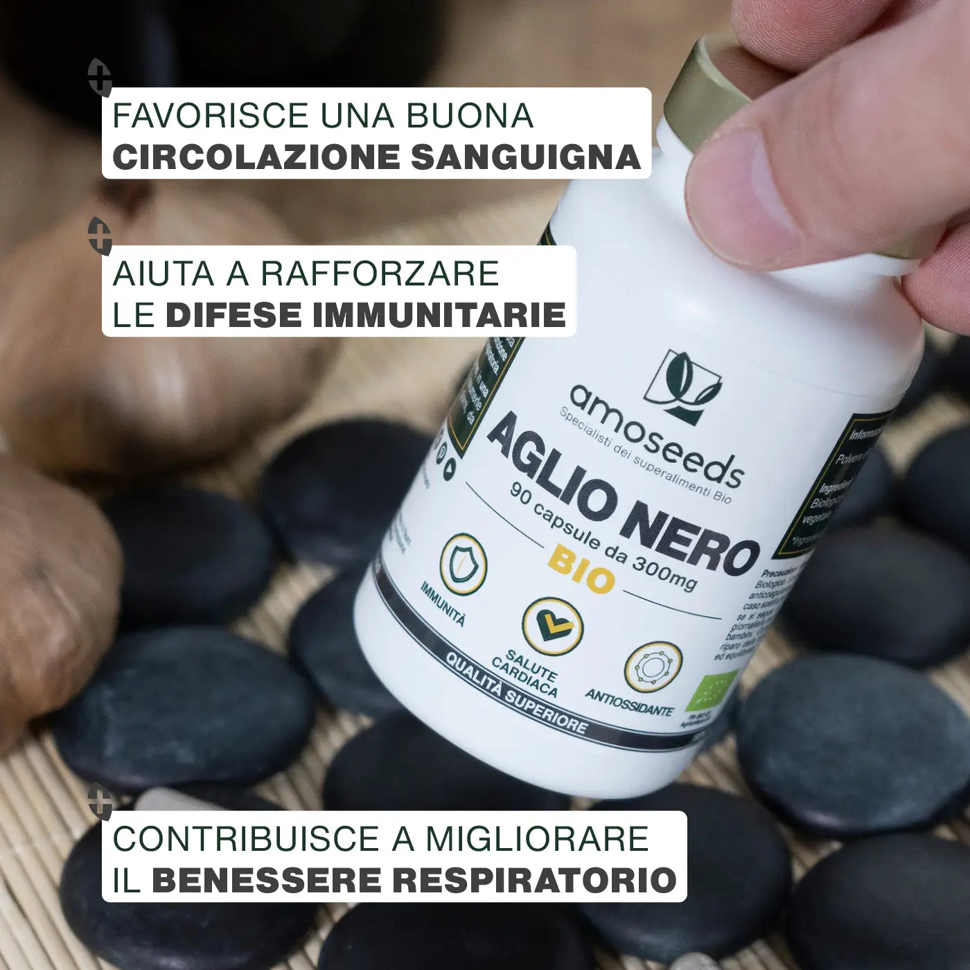 Benefici Aglio Nero Bio - capsule - amoseeds specialisti dei superalimenti bio