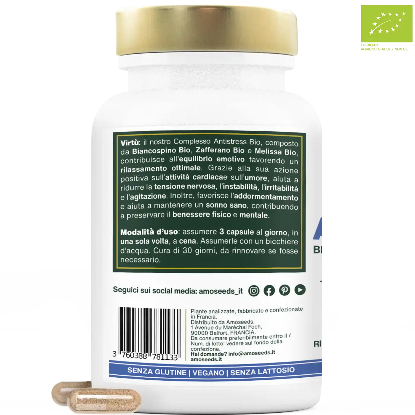 Complesso Antistress Bio, Biancospino, Zafferano, Melissa | 90 capsule