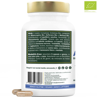 Complesso Antistress Bio, Biancospino, Zafferano, Melissa | 90 capsule