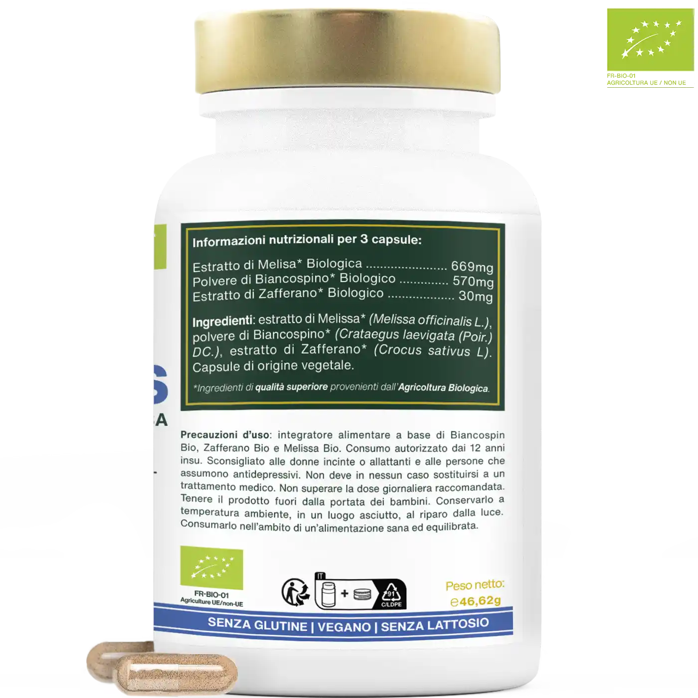 Complesso Antistress Bio, Biancospino, Zafferano, Melissa | 90 capsule