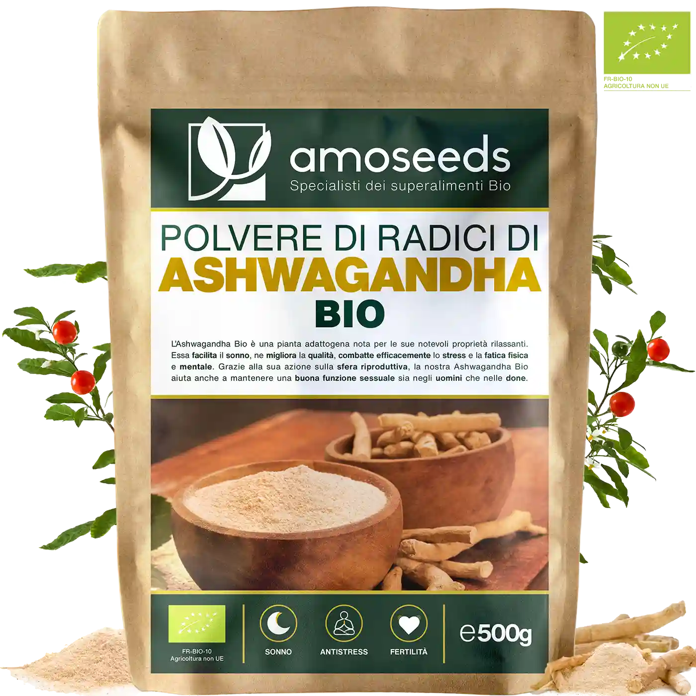 Ashwagandha Bio polvere di racidi amoseeds specialisti dei superalimenti Bio