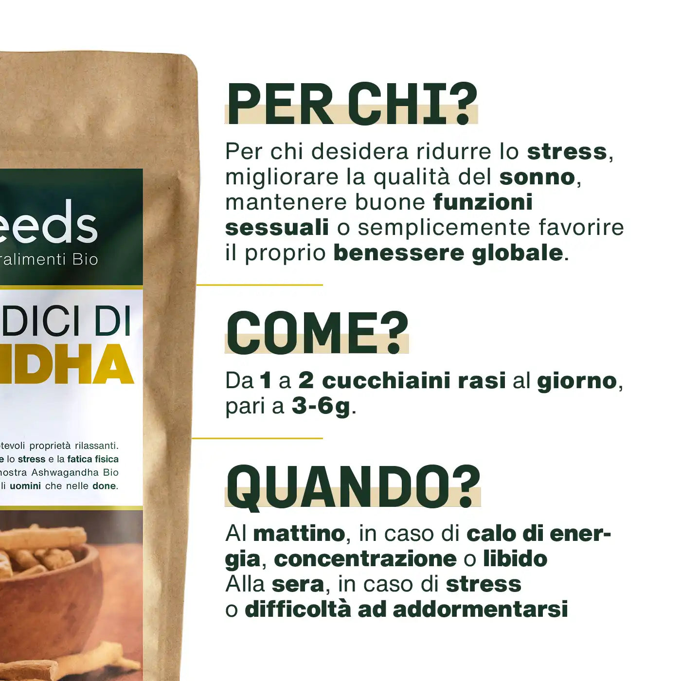 Uso  Ashwagandha in Polvere Bio - amoseeds specialisti dei superalimenti bio