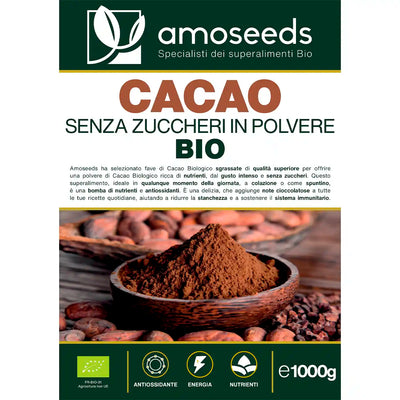 Cacao Senza Zuccheri Bio amoseeds specialisti dei superalimenti bio