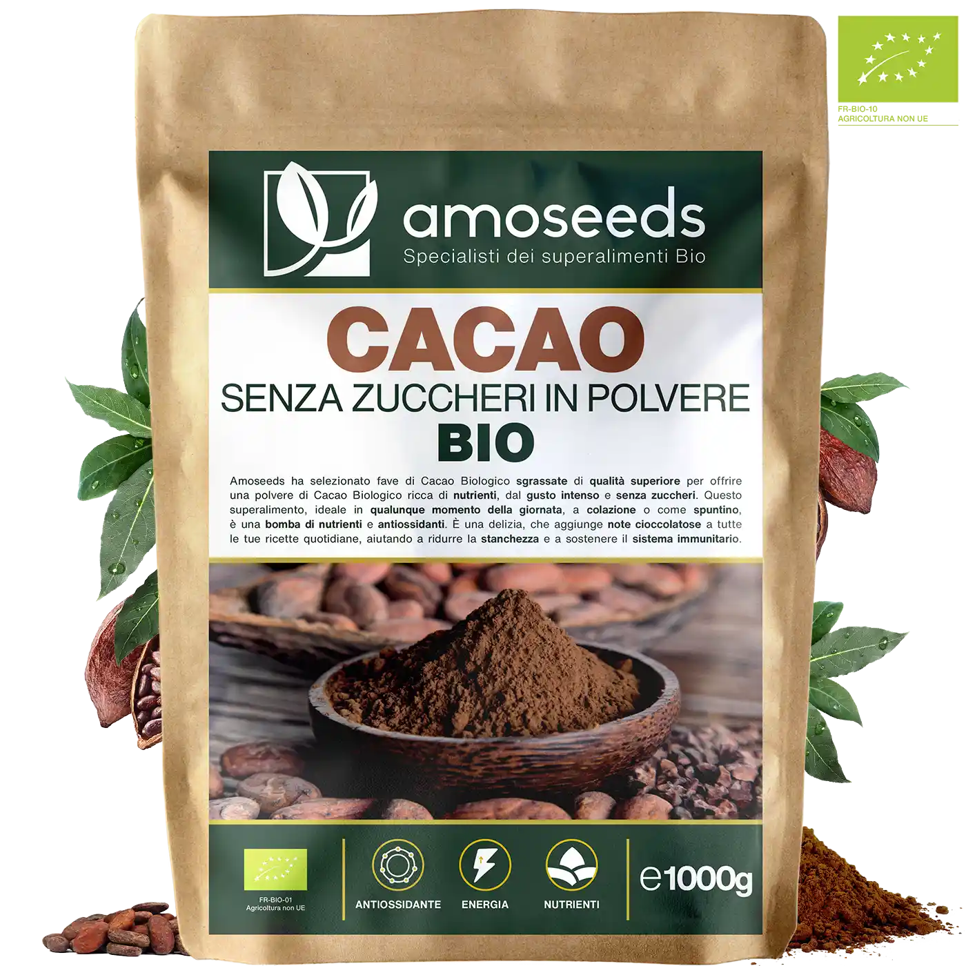 Cacao Senza Zuccheri Bio amoseeds specialisti dei superalimenti bio