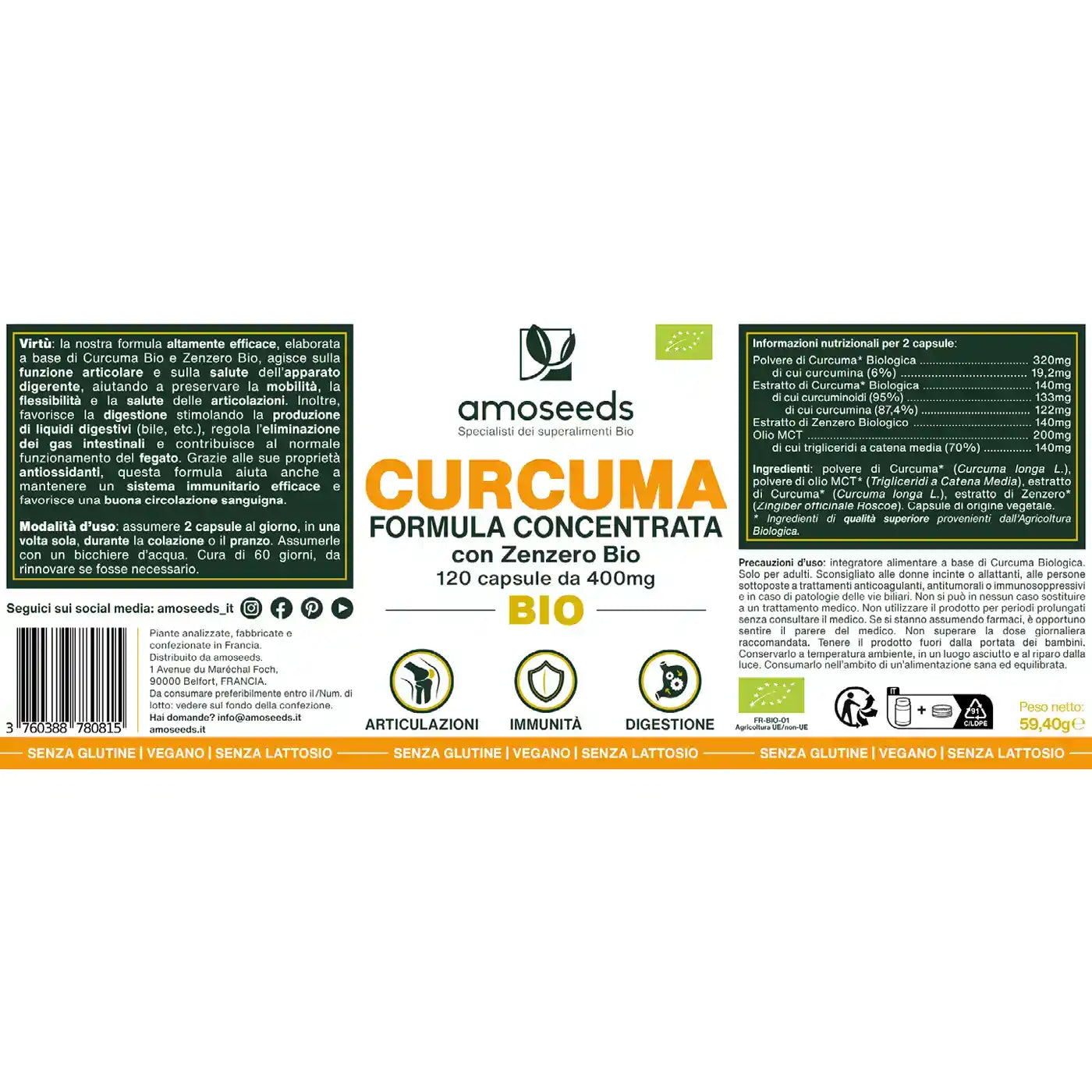 Curcuma Bio formula concentrata con zenzero - amoseeds specialisti dei superalimenti bio