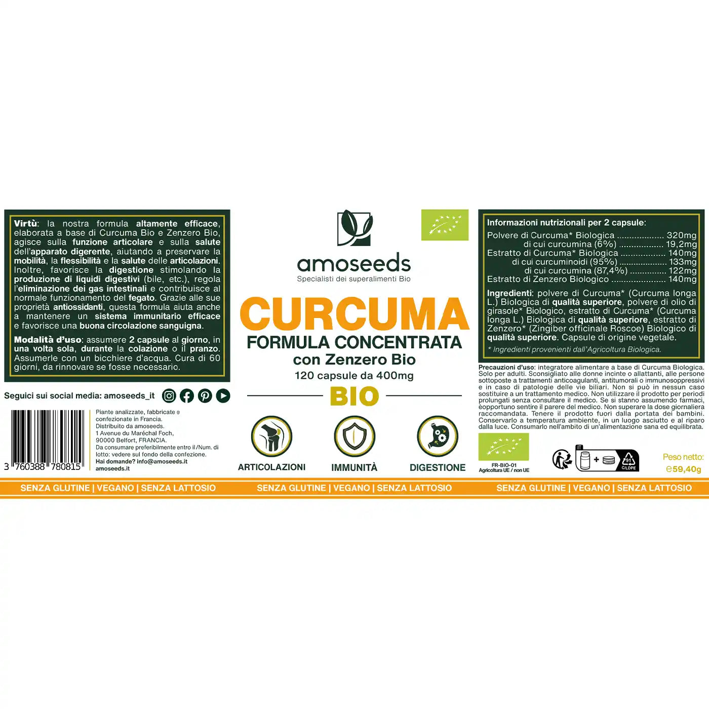 Curcuma Zenzero capsule Bio amoseeds specialisti dei superalimenti bio