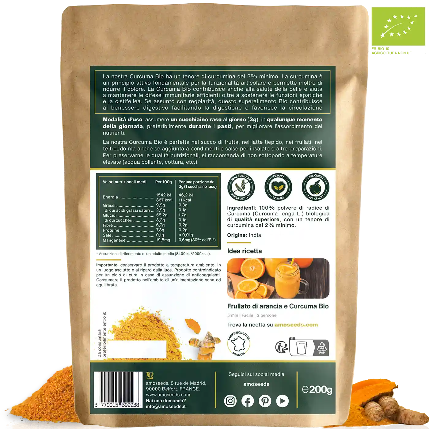 Curcuma polvere Bio amoseeds specialisti dei superalimenti bio