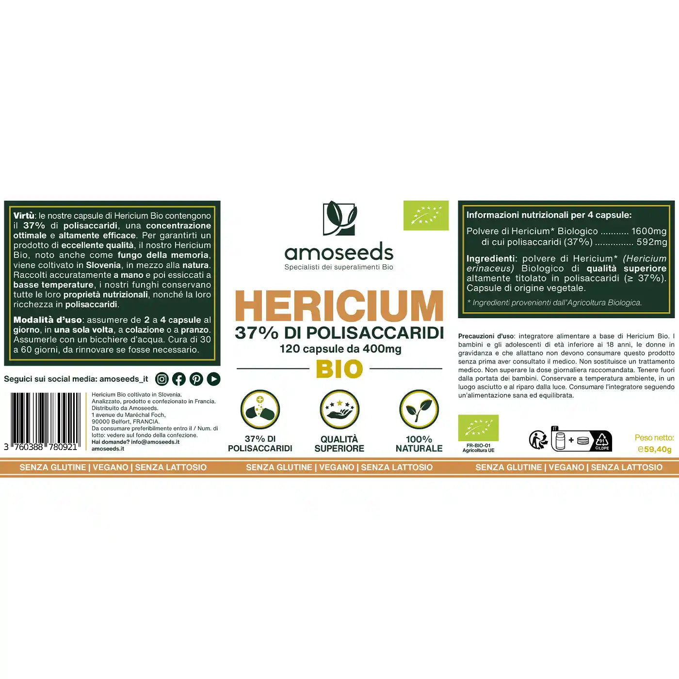 Hericium Bio, 37% polisaccaridi | 120 capsule