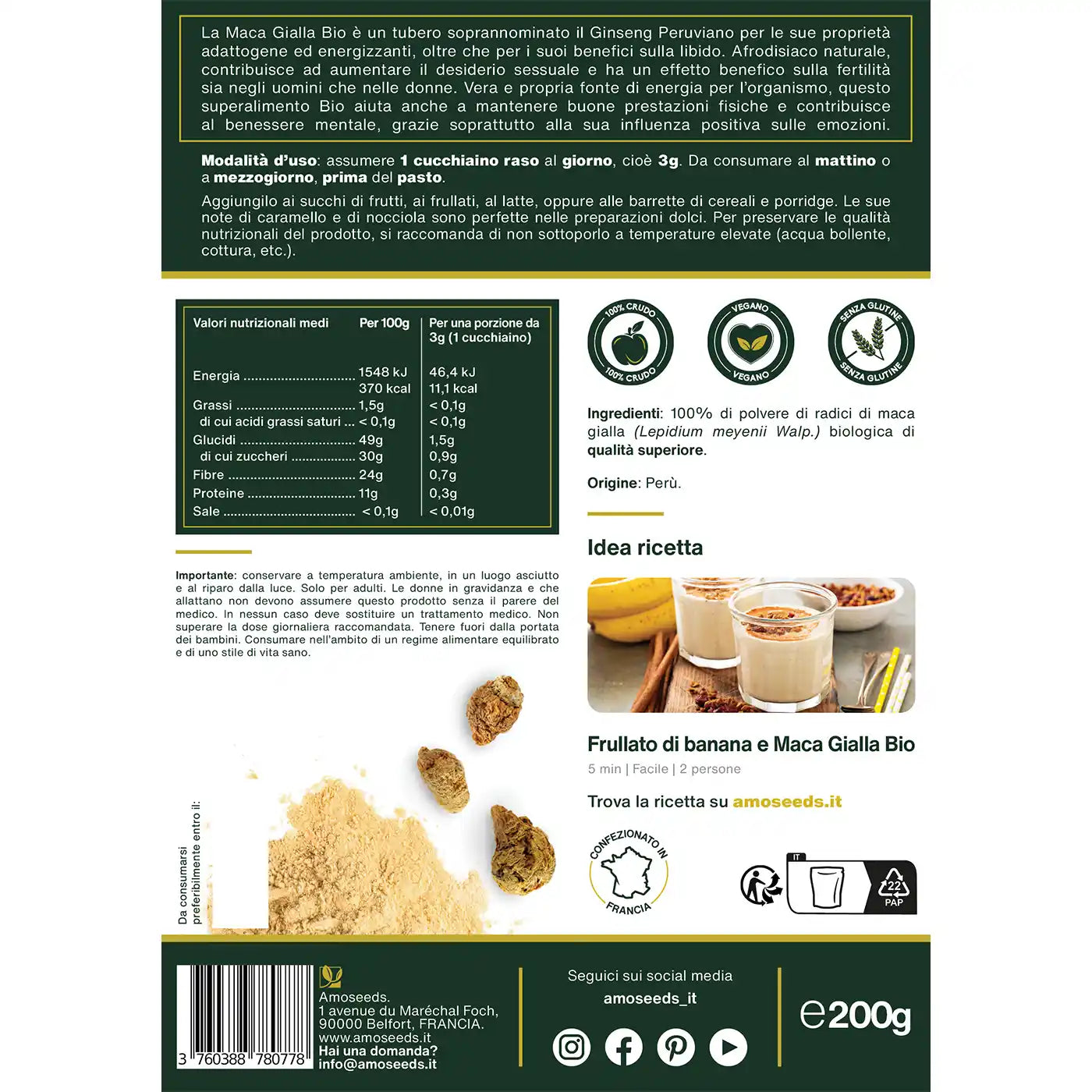 Maca Gialla Bio, amoseeds specialisti superalimenti bio