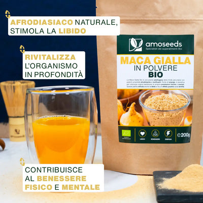 Virtu Maca Gialla in Polvere Bio - amoseeds specialisti dei superalimenti bio