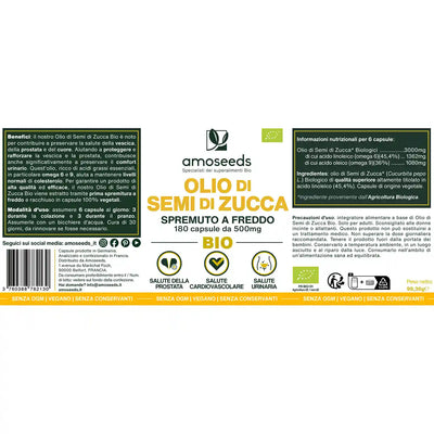 Olio di Semi di Zucca Bio - amoseeds specialisti dei superalimenti bio