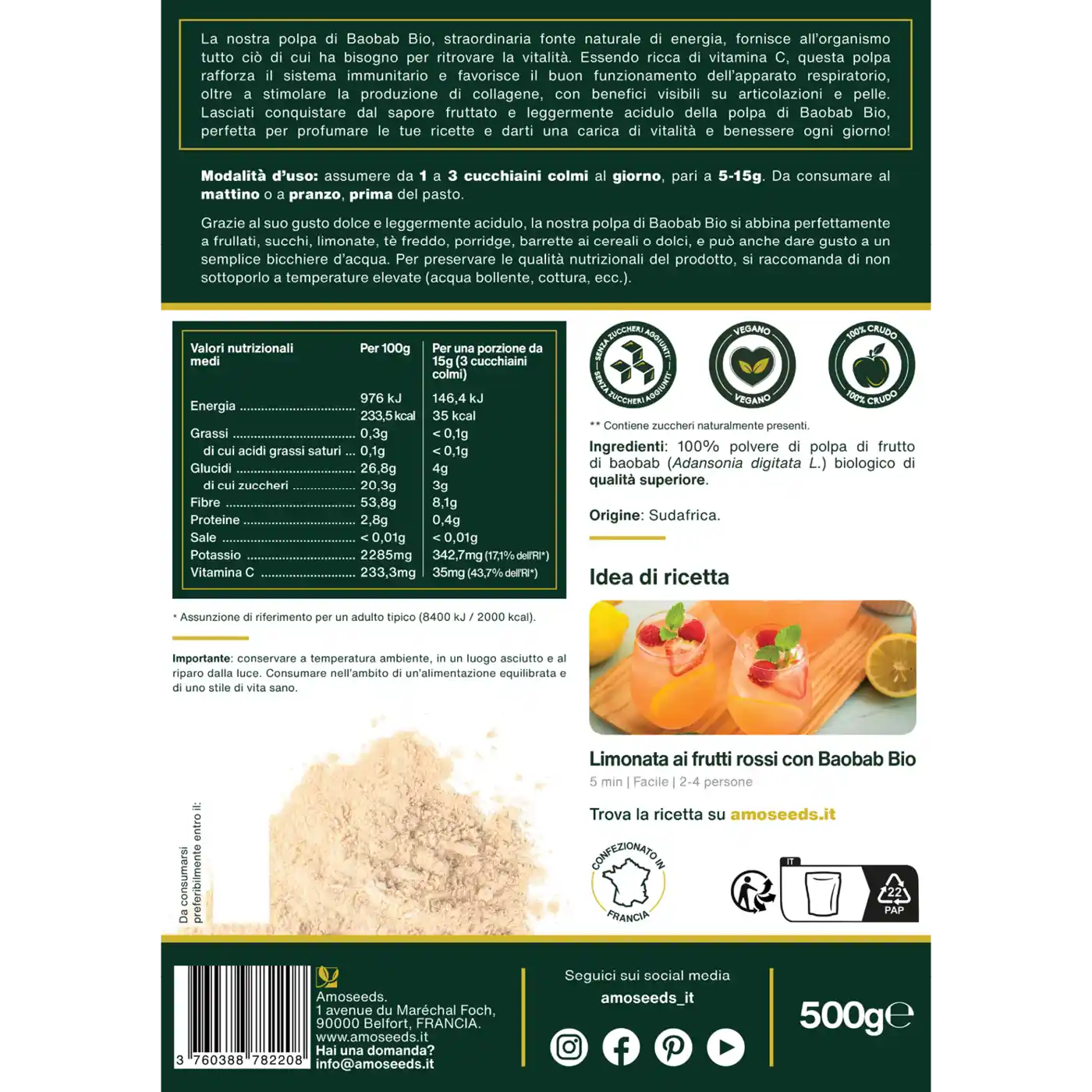 Baobab in polvere Bio 500G