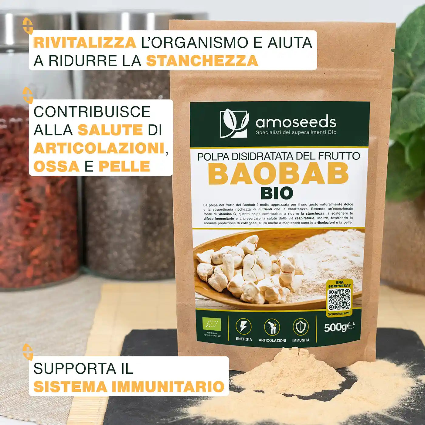 Benefici Polpa disidratata del frutto Baobab Bio - amoseeds specialisti dei superalimenti bio
