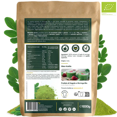 Polvere di foglie di Moringa Bio amoseeds specialisti dei superalimenti Bio