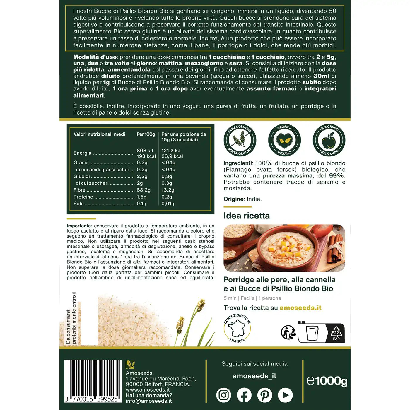 Psillio biondo bio, amoseeds specialisti superalimenti bio,