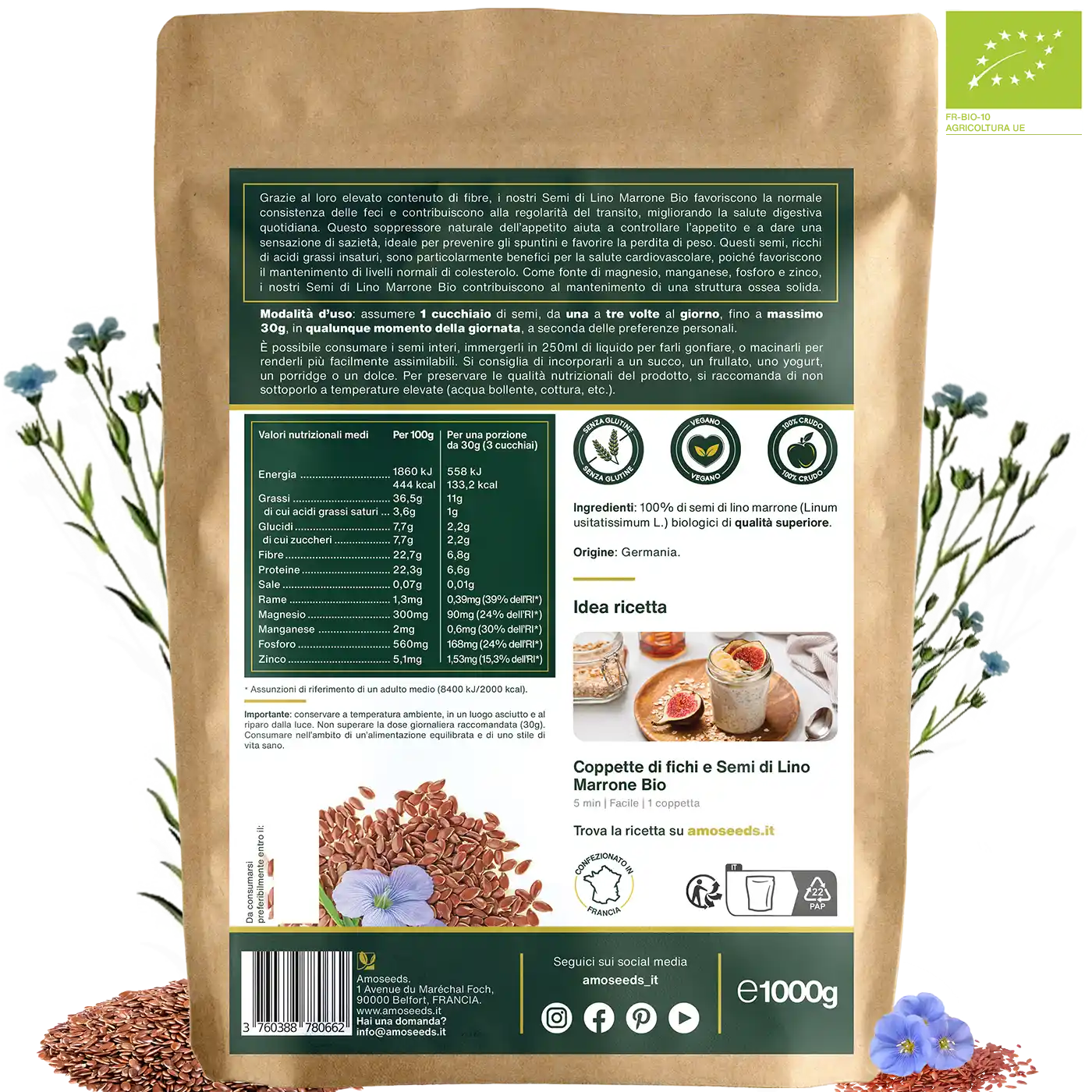 Semi di Lino Marrone bio amoseeds specialisti dei superalimenti bio,