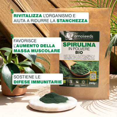 Benefici Spirulina in Polvere Bio - amoseeds specialisti dei superalimenti bio