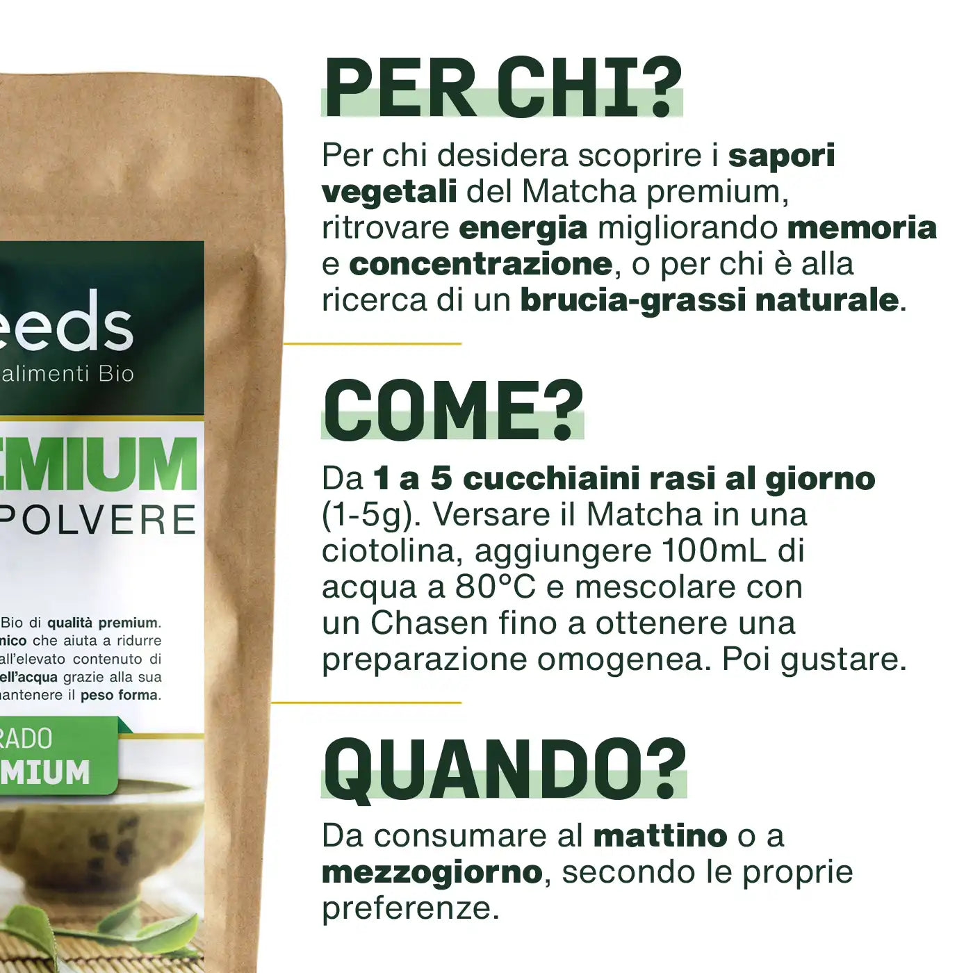 Uso Tè Matcha Premium Bio - amoseeds specialisti dei superalimenti bio