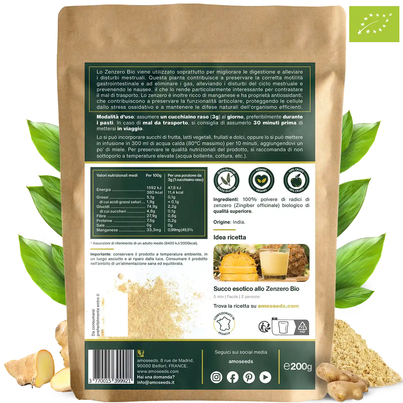 Zenzero in polvere Bio amoseeds specialisti dei superalimenti Bio,